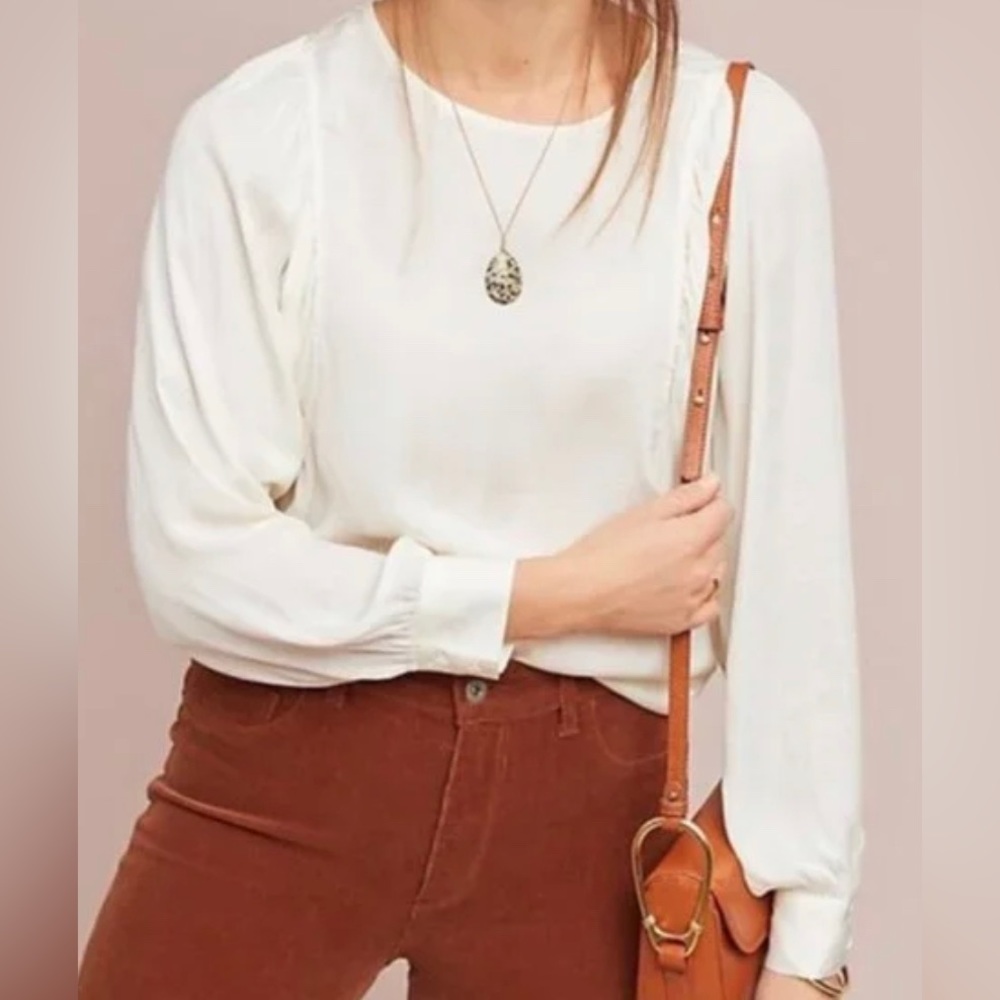ANTHROPOLOGIE DOLAN left coast hewson top ivory blouse balloon sleeves medium - Picture 1 of 11